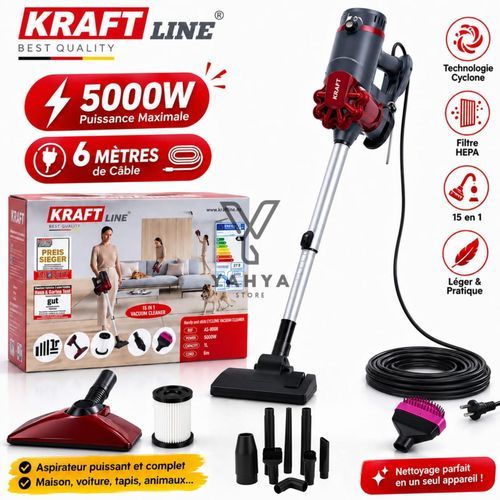 Aspirateur 15 En 1 À Main 5000w À Fil, Technologie Sans Sac Cyclonique