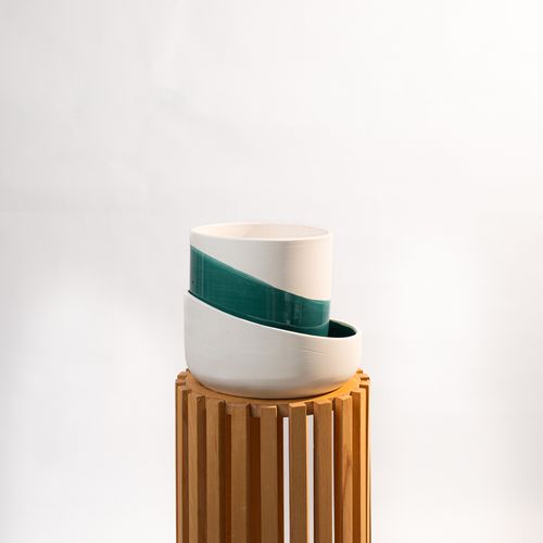 Cache Pot Artisanal - Bleu Canard - 22cm