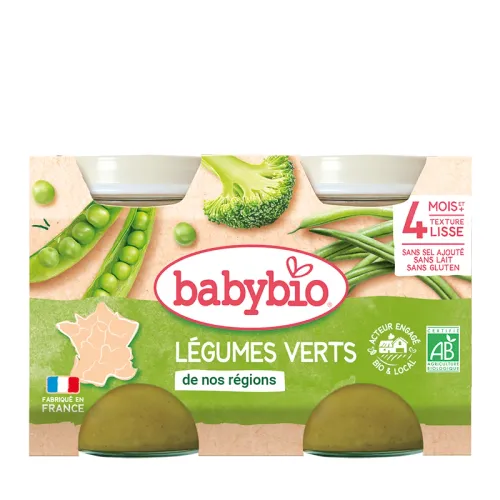 Pot Légumes Verts Bio 2x130 G Purée Bébé Dès 4 Mois Légumes Biologiques Sans Sel Ajouté