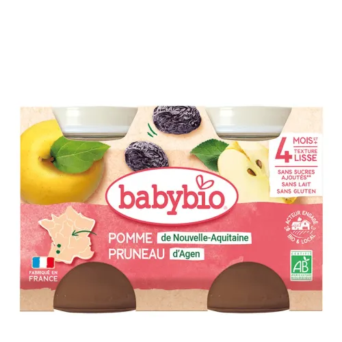 Petit Pot Pomme Pruneau 2x130 G Bio Fruits Bébé Dès 6 Mois Alimentation Infantile