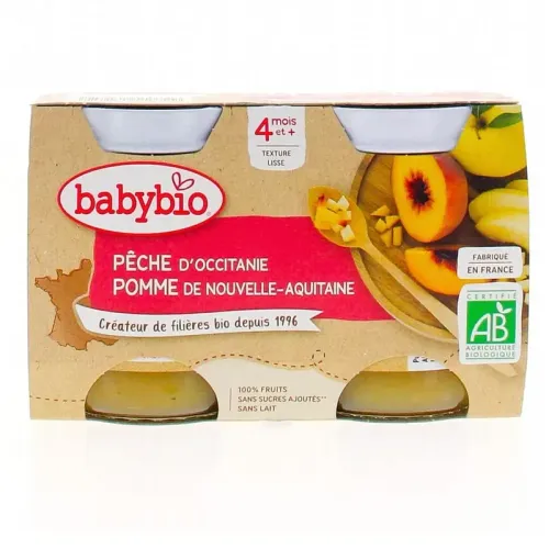 Petit Pot Pêche Bio 2x130 G Compote Fruits Bébé Dès 4 Mois Fruits Biologiques Sans Sucres