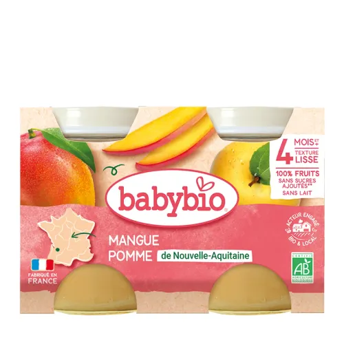 Petit Pot Mangue Pomme 2x130 G Bio Fruits Bébé Dès 6 Mois Alimentation Infantile
