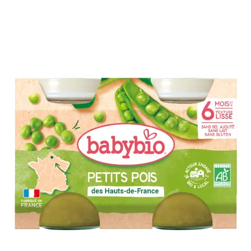 Pot Petits Pois 2x130 G Bio Légumes Bébé Dès 6 Mois Alimentation Infantile