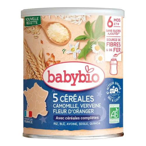 Céréales Bio Bébé 5 Céréales À La Verveine, Fleur D’oranger Et Camomille , Dès 6 Mois