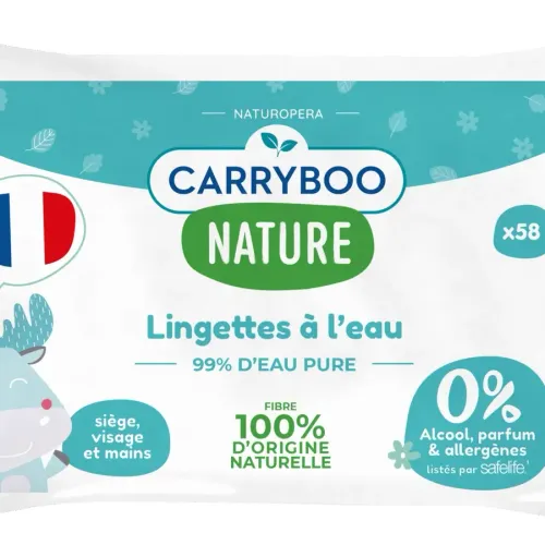 Carryboo Lingettes À Leau Pure Calendula 58 Pièces Bébé Naturelles Peaux Sensibles