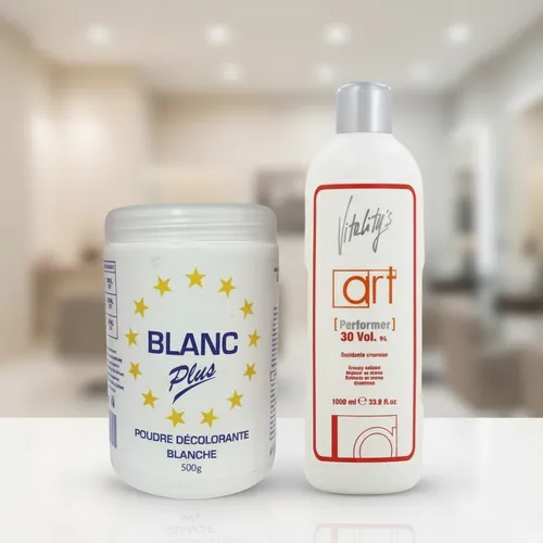 Kit Décoloration : Poudre Décolorante Blanche 500g + Oxydant 30 Vol 1000ml