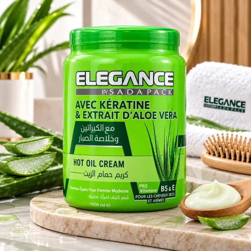 Crème Capillaire Hot Oil À La Kératine & Aloe Vera – 1000 Ml – Cheveux Secs Et Abîmés