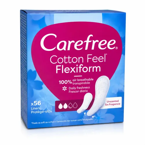 Carefree Cotton Feel Flexiform – Protège-slips Quotidiens Respirants Sans Parfum – 56 Protège-slips