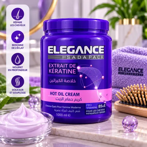 Crème Capillaire Hot Oil Elegance À La Kératine – 1000 Ml – Soin Nourrissant Cheveux