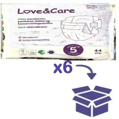 Love Care Couches Junior Taille 5 (12-25 Kg) - Carton De 264 Couches (6 Paquets De 44)