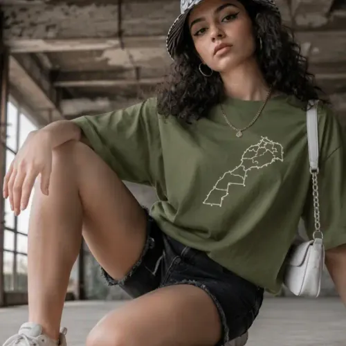 T-shirt Oversize Coton Premium – Imprimé Carte Du Maroc Constellation (disponible En 3 Couleurs)