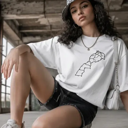 T-shirt Oversize Coton Premium – Imprimé Carte Du Maroc Constellation (disponible En 3 Couleurs)