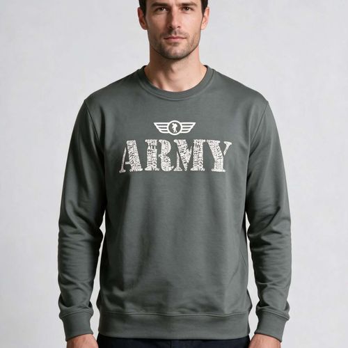 Sweatshirt Kaki À Col Rond Imprimé Army