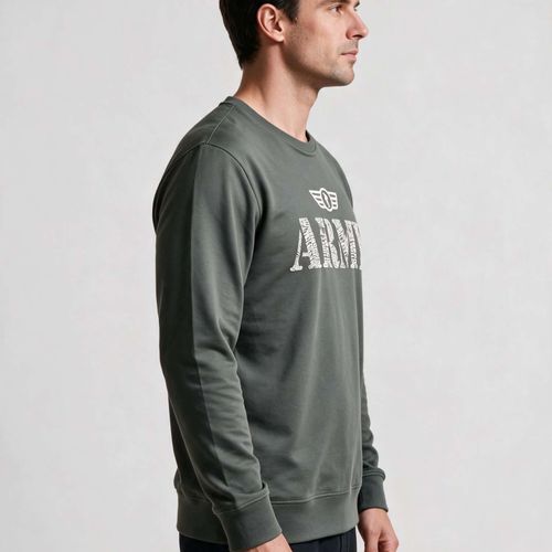 Sweatshirt Kaki À Col Rond Imprimé Army
