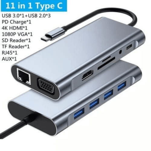Hub Type-c 11 en 1 Station d’accueil Compatible Macbook et PC, HDMI VGA RJ45
