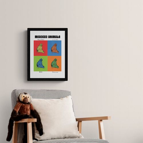 Affiche de la planche zoologique MACAQUE de BARBARIE version POP