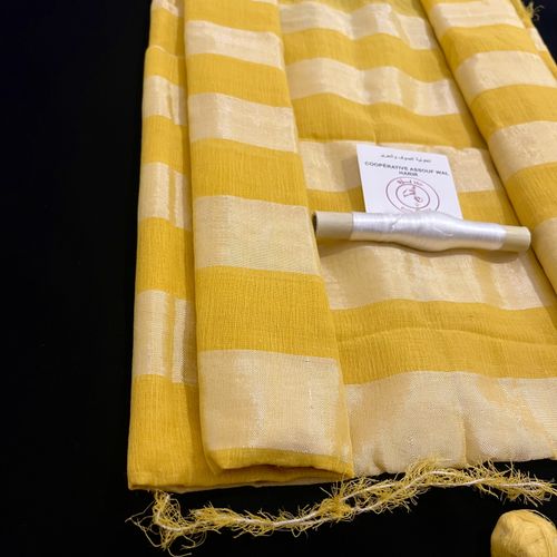Tissu Bzioui classique – Jaune éclat & soie blanche