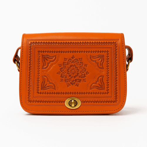 Burnt Orange Moroccan Leather Crossbody Bag – Handcrafted & Embossed