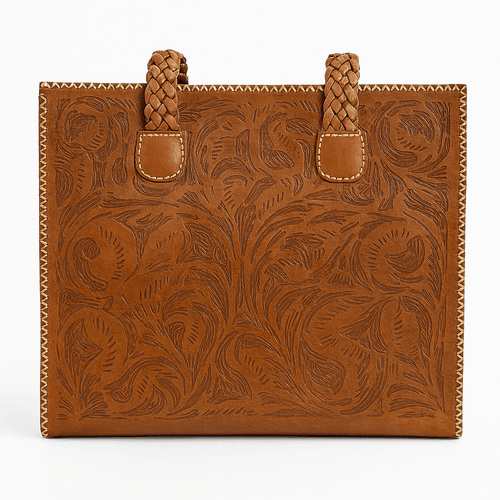Sac fourre-tout en cuir fabriqué à la main - Motif floral marocain gravé