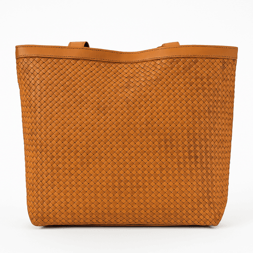 Handcrafted Tan Leather Tote Bag – Woven Design