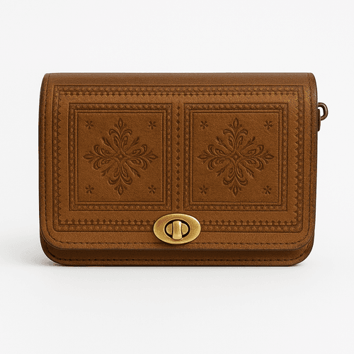 Moroccan Tan Leather Cross body Bag – Hand-Tooled & Whipstitched Design