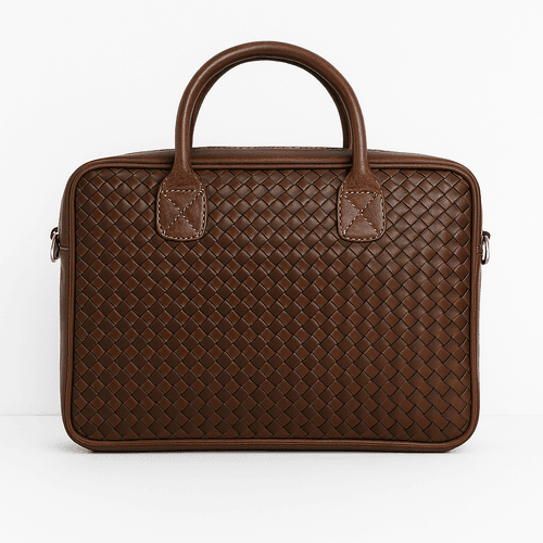 Handwoven Brown Leather Laptop Bag
