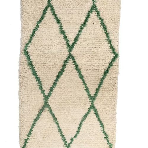 Cream and Green Diamond Moroccan Rug