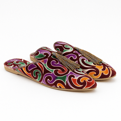 Chaussons mocassins à glands en velours avec motif tourbillon