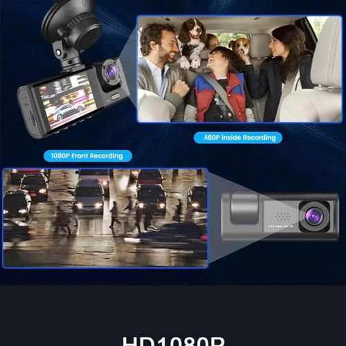 Caméra Embarquée, Enregistreur De Trafic De Bord 3 Voies Super Hd 1296p Avec Application Mobile Et Wi-fi