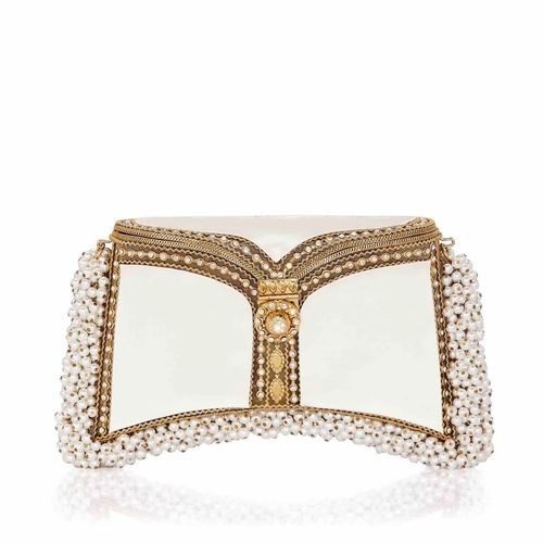 Zeenat Jewel Sparkling Champagne Pearl Purse-Bridal -Off-White & Gold