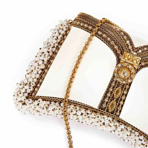 Zeenat Jewel Sparkling Champagne Pearl Purse-Bridal -Off-White & Gold