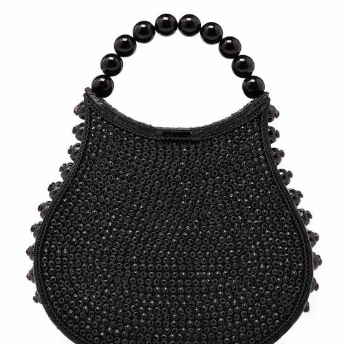All That Glitters-Nimmi Crystal Pearl Purse -Midnight Black