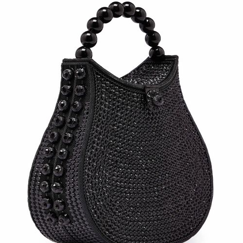 All That Glitters-Nimmi Crystal Pearl Purse -Midnight Black