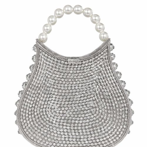 All That Glitters-Nimmi Crystal Pearl Purse -Silver