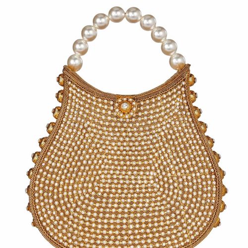 All That Glitters-Nimmi Crystal Pearl Purse -Gold
