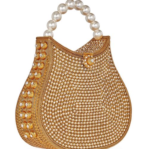 All That Glitters-Nimmi Crystal Pearl Purse -Gold