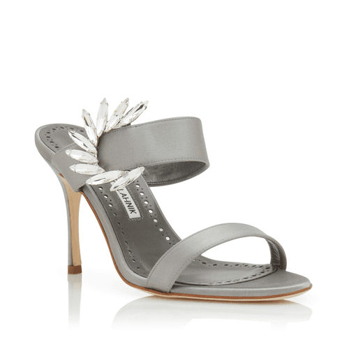 Mid Grey Satin Embellished Open Toe Mules