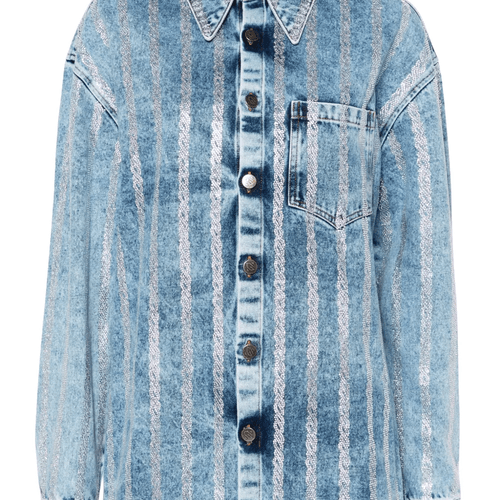 MARBLED DENIM SHIRT WITH CRYSTAL 