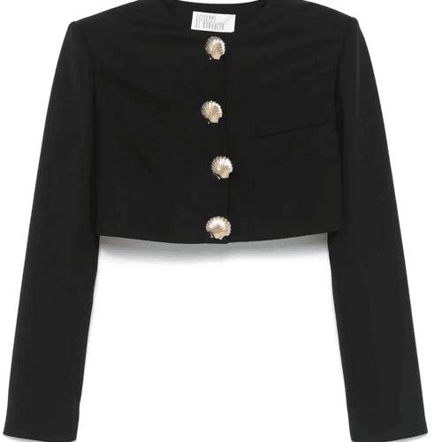 CROPPED JACKET WITH SEA SHELL PIN DEALLING 