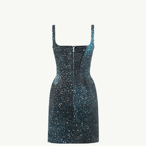 MINI-ROBE EN JEAN AVEC IMPRIMÉ CONSTELLATION