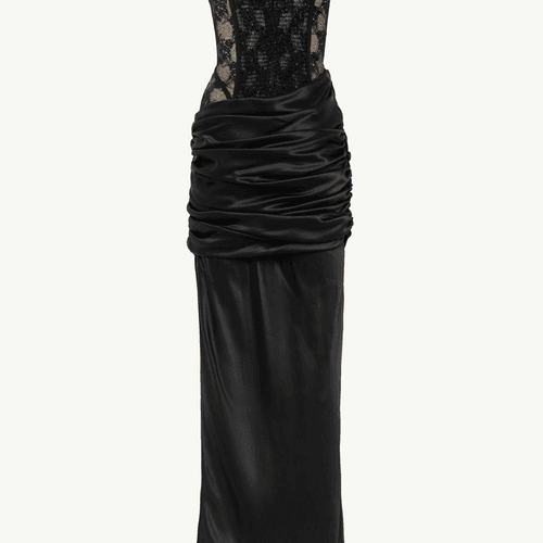 ROBE LONGUE EN DENTELLE ET SATIN