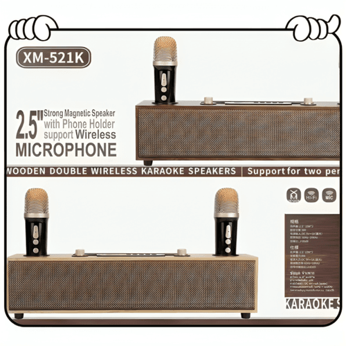 Barre de Son en Bois – Système Karaoké Home Cinéma avec Bluetooth et 2 Micros Sans Fil