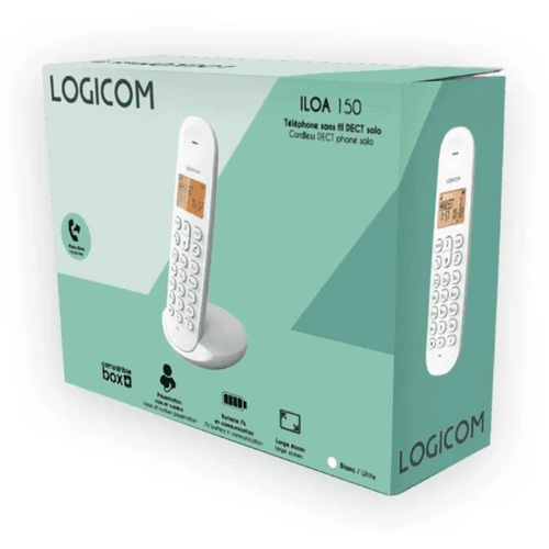 Telephone Fixe Sans Fil Logicom Iloa 150 Blanc + 2 Piles Incluses Gratuit