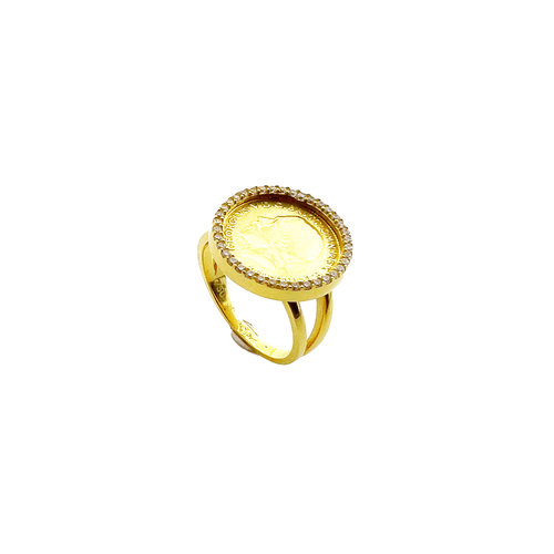 Bague Pièce Or Jaune 18K avec Halo Diamilites – Symbole d'Élégance et d'Héritage Royal.