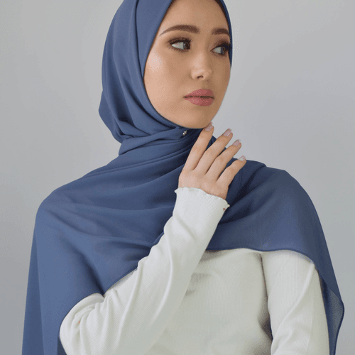 Châle crêpe chiffon - Faded denim