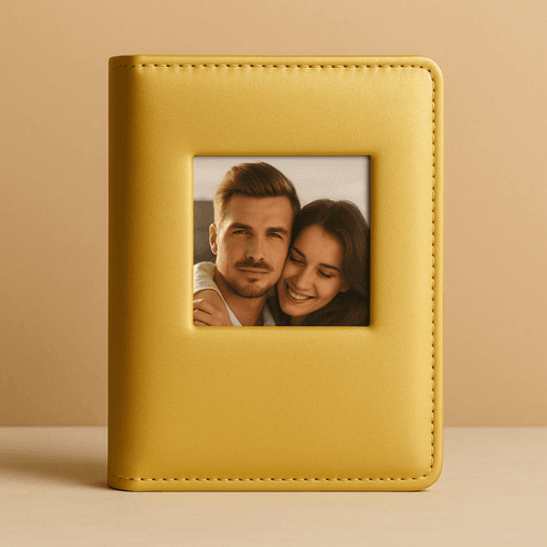 Album Photo 5x7 – Similicuir Jaune avec Cadre Photo Intégré