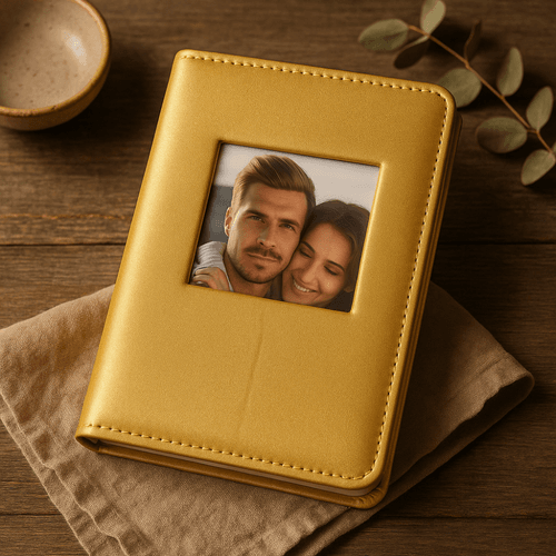 Album Photo 5x7 – Similicuir Jaune avec Cadre Photo Intégré