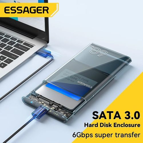 ESSAGER Boîtier de disque dur SATA 2.5 pouces, USB 3.0, boîtiers de stockage pour SSD 2.5 pouces