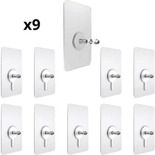 Lot De 9 Crochets Muraux Adhesifs - Fixation Ultra-forte - Etanche - Sans Trace