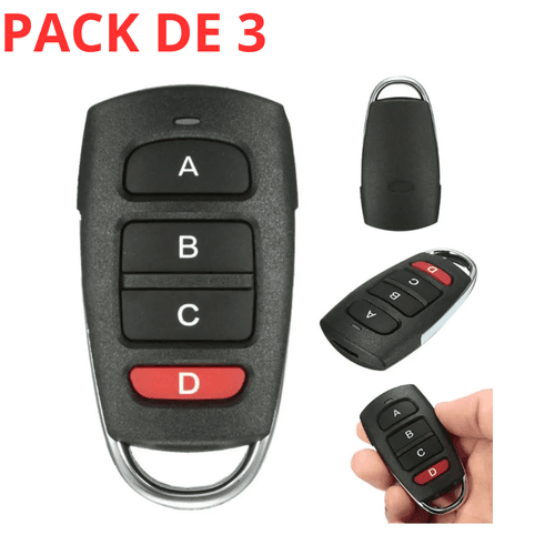 PACK x3 Porte-clés Duplicateur 4 Boutons pour Portail, Garage– Clonage & Programmation Facile